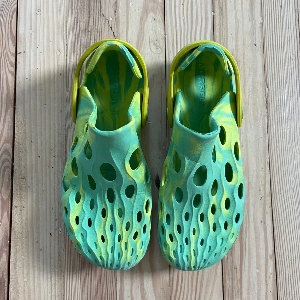 Merrell Hydro Moc Kids Green Yellow Marbled Water Shoes Clogs Size 4 MRS-1480-1